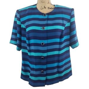Vintage 80s 90s Blue Monochromatic Striped Button Shirt